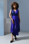 Shop_Inkpikle_Blue Handwoven Mulberry Silk Ombre V Neck Wrap Style Handkerchief Hem Midi Dress _Online_at_Aza_Fashions