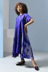 Buy_Inkpikle_Blue Handwoven Mulberry Silk Print Tie Dye Split V Asymmetric Panel Midi Dress _Online_at_Aza_Fashions