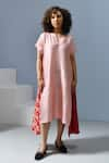 Buy_Inkpikle_Pink Handspun Mulberry Silk Tie Dye Paisley Notched Print Asymmetric Panel Dress _at_Aza_Fashions