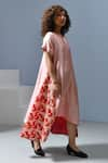 Inkpikle_Pink Handspun Mulberry Silk Tie Dye Paisley Notched Print Asymmetric Panel Dress _Online_at_Aza_Fashions