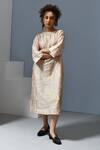 Buy_Inkpikle_Beige Handspun Mulberry Silk Printed Mogra Round Boxy Dress _Online_at_Aza_Fashions