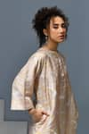 Inkpikle_Beige Handspun Mulberry Silk Printed Mogra Round Boxy Dress _at_Aza_Fashions