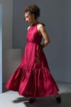 Buy_Inkpikle_Maroon Handspun Mulberry Silk Printed Abstract Round Tiered Dress _Online_at_Aza_Fashions