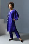 Buy_Inkpikle_Blue Handspun Mulberry Silk Printed Mogra Notched Placed Panel Kurta With Pant _Online_at_Aza_Fashions