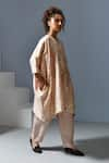 Inkpikle_Beige Handspun Mulberry Silk Printed Mogra Round Flared Kurta With Pant _Online_at_Aza_Fashions