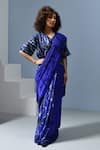 Buy_Inkpikle_Blue Handspun Mulberry Silk Tie Dye Abstract Placed Mogra Print Saree _at_Aza_Fashions