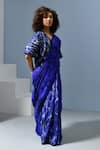 Shop_Inkpikle_Blue Handspun Mulberry Silk Tie Dye Abstract Placed Mogra Print Saree _Online_at_Aza_Fashions