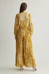 Shop_Koai_Mustard Georgette Print Chevron Beige Flared Pant _at_Aza_Fashions