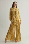 Koai_Mustard Georgette Print Chevron Beige Flared Pant _Online_at_Aza_Fashions
