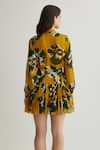 Shop_KoAi_Yellow Georgette Print Floral Mandarin Collar Frill Dress _at_Aza_Fashions