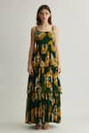 Buy_Koai_Yellow Chiffon Scoop Neck Floral Tiered Maxi Dress _Online_at_Aza_Fashions