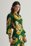 KoAi_Yellow Muslin Cotton Silk Print Floral Shirt Collar  _Online_at_Aza_Fashions