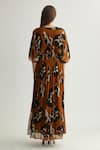 Shop_KoAi_Black Chiffon Print Floral Round Rust Kaftan _at_Aza_Fashions