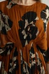 KoAi_Black Chiffon Print Floral Round Rust Kaftan _Online_at_Aza_Fashions