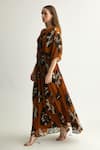 Buy_KoAi_Black Chiffon Print Floral Round Rust Kaftan _Online_at_Aza_Fashions