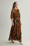 Shop_KoAi_Black Chiffon Print Floral Round Rust Kaftan _Online_at_Aza_Fashions