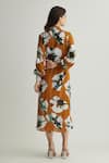 Shop_KoAi_Orange Muslin Cotton Silk Print Floral Shirt Collar Tie-up Dress _at_Aza_Fashions