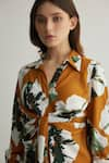 Buy_KoAi_Orange Muslin Cotton Silk Print Floral Shirt Collar Tie-up Dress 