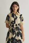 Shop_Koai_White Muslin Cotton Silk Print Floral Shirt Collar Dress _Online_at_Aza_Fashions