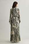 Shop Koai White Chiffon Open Neck Black Chevron Print Tiered Maxi Dress at Aza Fashions Shop_Koai_White Chiffon Open Neck Black Chevron Print Tiered Maxi Dress _at_Aza_Fashions