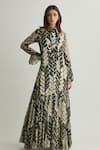 Koai White Chiffon Open Neck Black Chevron Print Tiered Maxi Dress Online at Aza Fashions Koai_White Chiffon Open Neck Black Chevron Print Tiered Maxi Dress _Online_at_Aza_Fashions