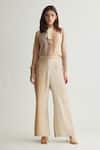 Buy_KoAi_Beige Muslin Cotton Silk Ombre Tie-up Neck Shirt _Online_at_Aza_Fashions