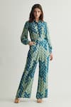 Buy_KoAi_Blue Muslin Cotton Silk Print Chevron Trouser _at_Aza_Fashions