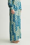 Buy_KoAi_Blue Muslin Cotton Silk Print Chevron Trouser _Online_at_Aza_Fashions