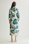 Shop_Koai_Blue Muslin, Cotton, Silk Embroidery Floral Print Balloon Sleeve Shirt Dress _at_Aza_Fashions