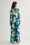 Shop_Koai_Blue Muslin Cotton Silk Print Floral Flared Trouser _at_Aza_Fashions