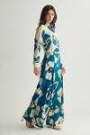 Shop_Koai_Blue Muslin Cotton Silk Print Floral Flared Trouser _Online_at_Aza_Fashions