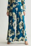 Koai_Blue Muslin Cotton Silk Print Floral Flared Trouser _at_Aza_Fashions