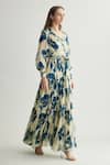 Buy_Koai_Blue Chiffon Sweetheart Neck Floral Print Maxi Dress With Balloon Sleeves _Online_at_Aza_Fashions