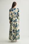 Koai_Blue Chiffon Sweetheart Neck Floral Print Maxi Dress With Balloon Sleeves _at_Aza_Fashions