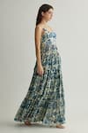 KoAi_Blue Chiffon Print Ambrosia Round Neck Tiered Maxi Dress _Online_at_Aza_Fashions