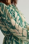 KoAi_Green Georgette Print Chevron Round Neck Top _at_Aza_Fashions