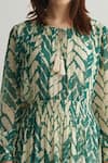 Shop_KoAi_Green Georgette Print Chevron Round Neck Top 