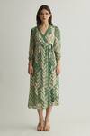 Buy_KoAi_Green Chiffon Print Chevron V Neck Wrap Midi Dress _at_Aza_Fashions