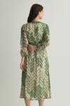 Shop_KoAi_Green Chiffon Print Chevron V Neck Wrap Midi Dress _at_Aza_Fashions