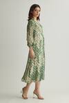 Buy_KoAi_Green Chiffon Print Chevron V Neck Wrap Midi Dress _Online_at_Aza_Fashions