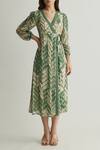 Buy_KoAi_Green Chiffon Print Chevron V Neck Wrap Midi Dress 