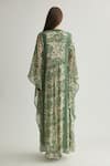 Shop_KoAi_Green Chiffon Print Chevron V Neck Kaftan _at_Aza_Fashions