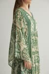 Buy_KoAi_Green Chiffon Print Chevron V Neck Kaftan 