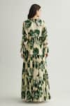 Shop_KoAi_Green Chiffon Print Blossom V Neck Ruffled Frilly Maxi Dress _at_Aza_Fashions