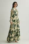 KoAi_Green Chiffon Print Blossom V Neck Ruffled Frilly Maxi Dress _Online_at_Aza_Fashions