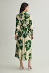 Shop_KoAi_Green Muslin Cotton Silk Print Bloom Band Collar Midi Dress _at_Aza_Fashions