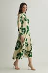 Buy_KoAi_Green Muslin Cotton Silk Print Bloom Band Collar Midi Dress _Online_at_Aza_Fashions