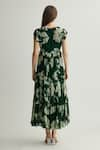 Shop_KoAi_Green Chiffon Print Fleur V Neck Ruffled Midi Dress _at_Aza_Fashions