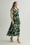 KoAi_Green Chiffon Print Fleur V Neck Ruffled Midi Dress _Online_at_Aza_Fashions