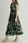 Buy_KoAi_Green Chiffon Print Fleur V Neck Ruffled Midi Dress _Online_at_Aza_Fashions